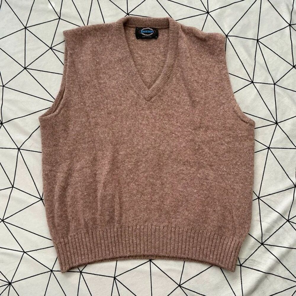 Vintage Jantzen Wool V-Neck Sweater Vest Taupe USA Made